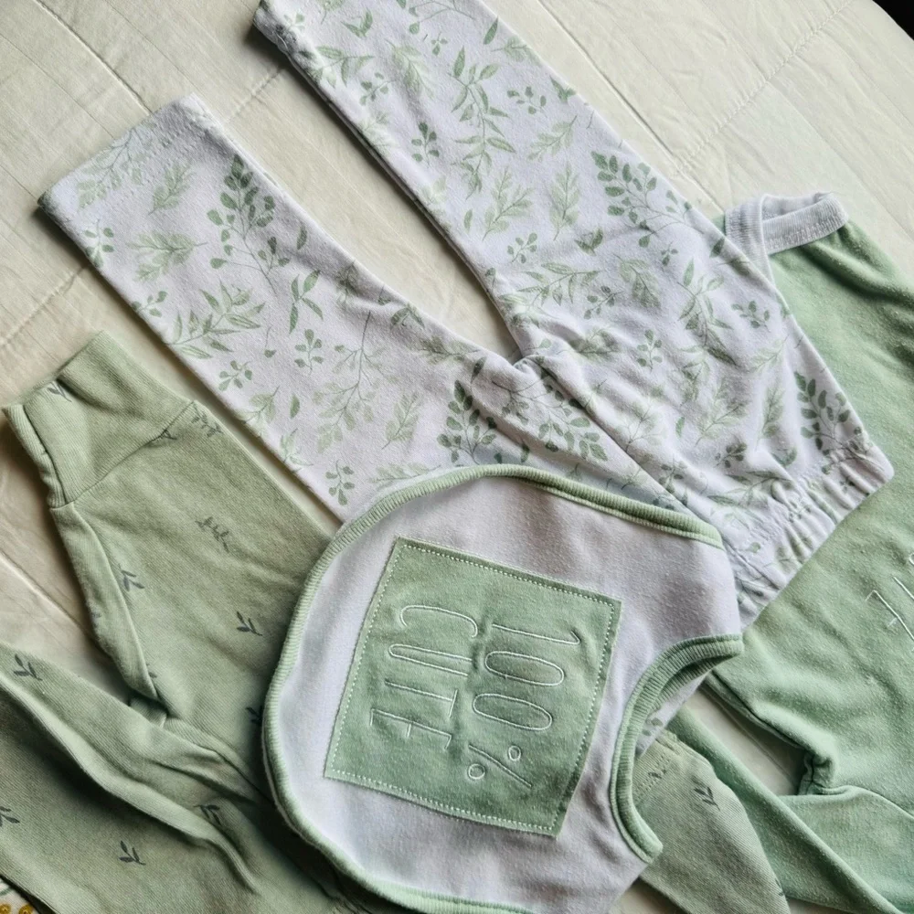 Baby Girl 9 piece set 3-6 Bundle Clothing Sets Lot Fuzzy Jacket Biege Sage Green